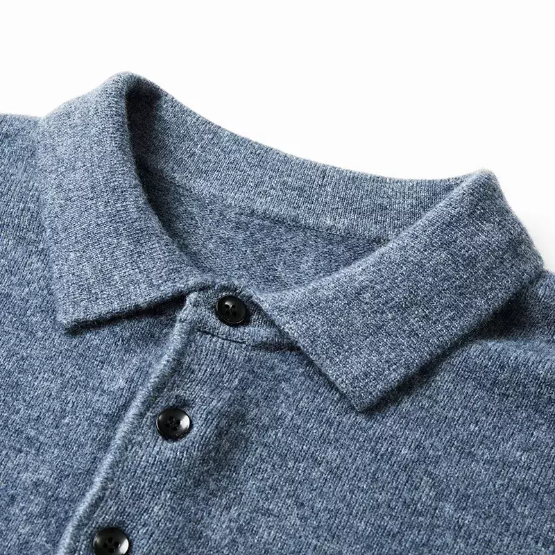 Autumn and Winter New Cashmere Sweater Men's 100% Merino Wool Pullover Casual Loose POLO Knitted Bottom Shirt Jacket Shirt