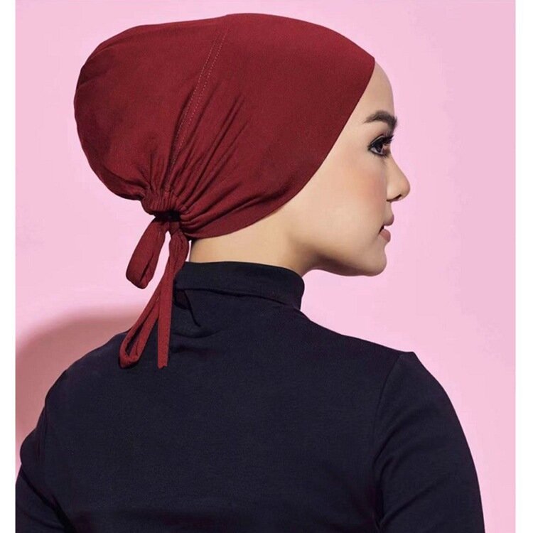 부드러운 모달 무슬림 히잡 모자, 내부 히잡 바닥 모자 타이 로프, 이슬람 바닥 인도 모자, 여성 히잡 조절 가능 Mujer, 신제품