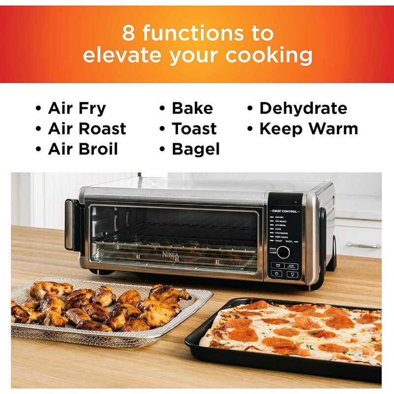 Forno de bancada digital Air Fry, função 8-em-1, flip up e away, capacidade de espaço de armazenamento