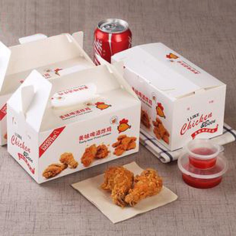 Op Maat Gemaakte Productkip Burger Doos Verpakking Frietpapier Wegwerp Gebraden Kip Verpakkingsdozen