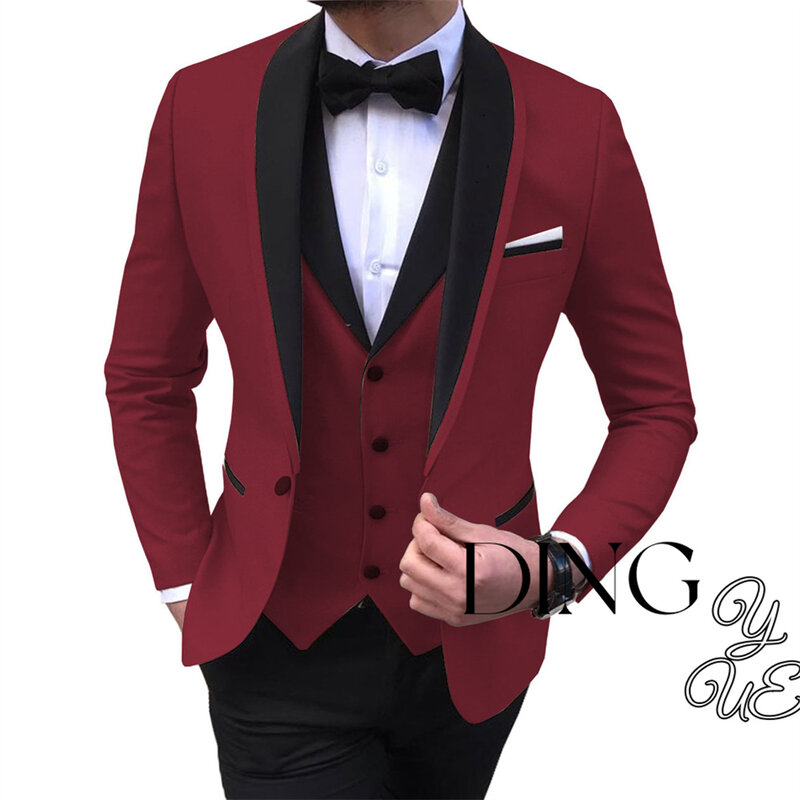 Классические мужские костюмы, индивидуальный заказ, официальный костюм для мужчин, на одной пуговице, для свадьбы, для жениха, облегающие смокинги (пиджак + брюки + жилет)