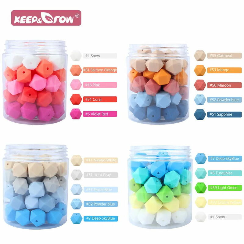 10pcs Hexagon Silicone Beads Pearl 14mm DIY Pacifier Clip Chain Necklace Food Grade Silicone Baby Teething Teether Mini Bead