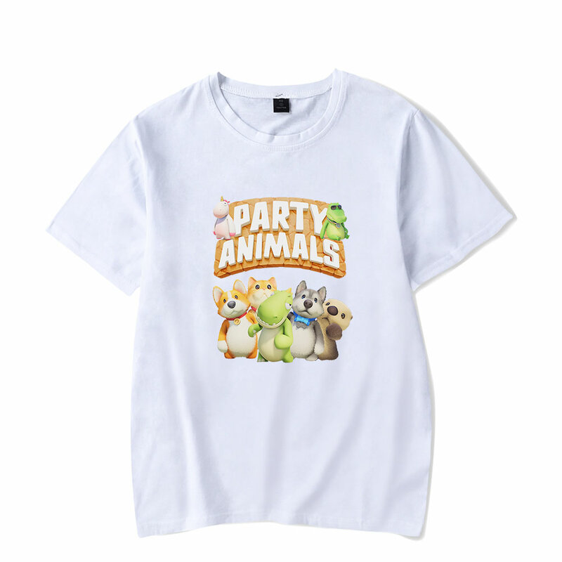 Homens e mulheres de manga curta Harajuku Tops, unissex, camiseta com animais de festa, jogo quente