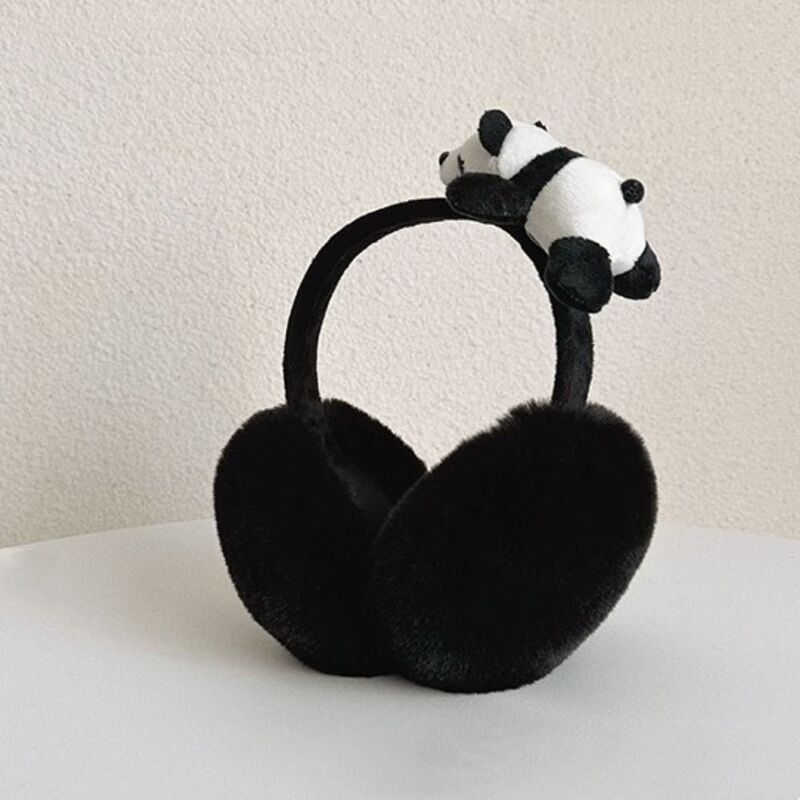 Calentador de orejas de felpa suave para hombres, cubierta de oreja plegable con forma de Panda, protección contra el frío a prueba de viento