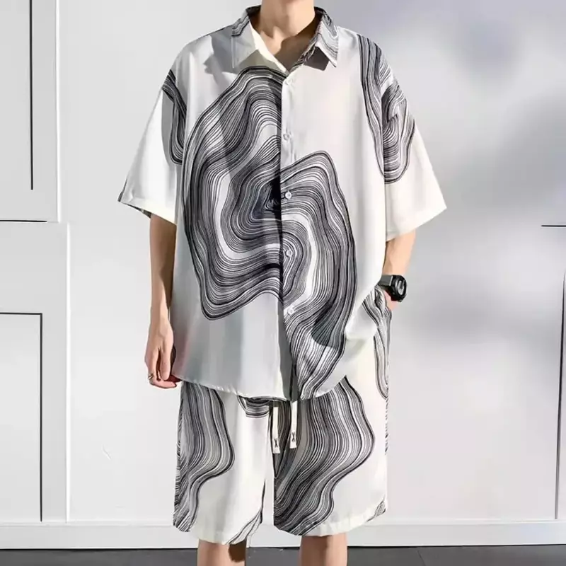 Новинка 2024, мужская летняя Свободная Повседневная рубашка и шорты, мужская одежда из вискозы в пляжном стиле