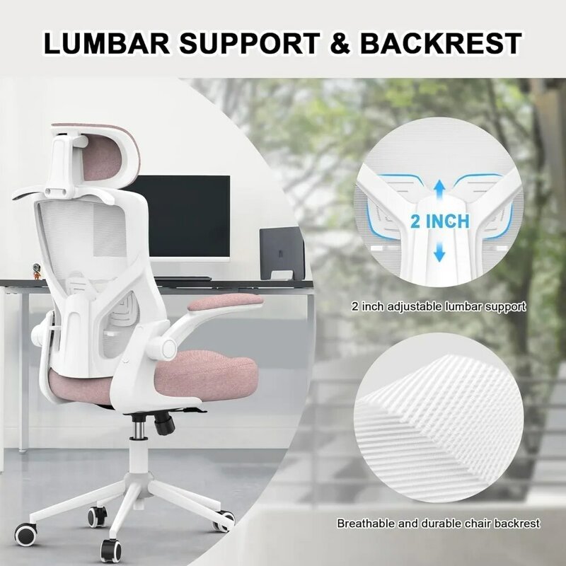 Sedia da ufficio ergonomica, sedia da scrivania in rete con schienale alto con cuscino in schiuma modellata spessa, appendiabiti, poggiatesta regolabile