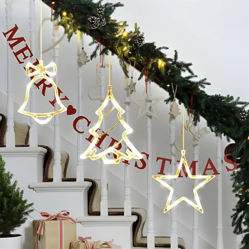 YOUZI-luces colgantes para ventana de Navidad, superbrillantes, ahorro de energía, lámpara de ventosa LED, luces decorativas para vacaciones, 3 piezas por juego