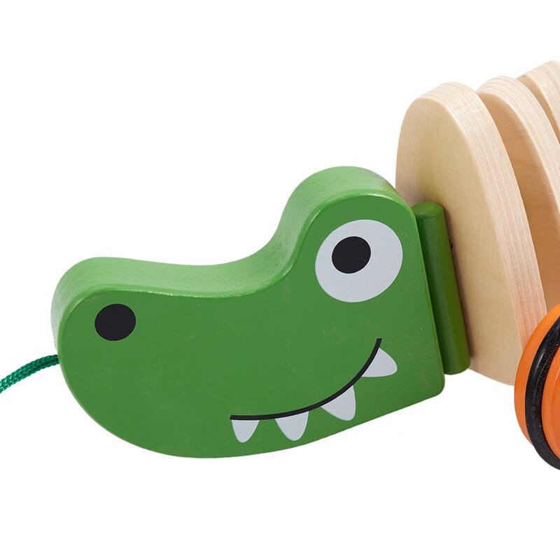 Coche de juguete de madera para niños, juguete de cocodrilo de dibujos animados, camión de remolque