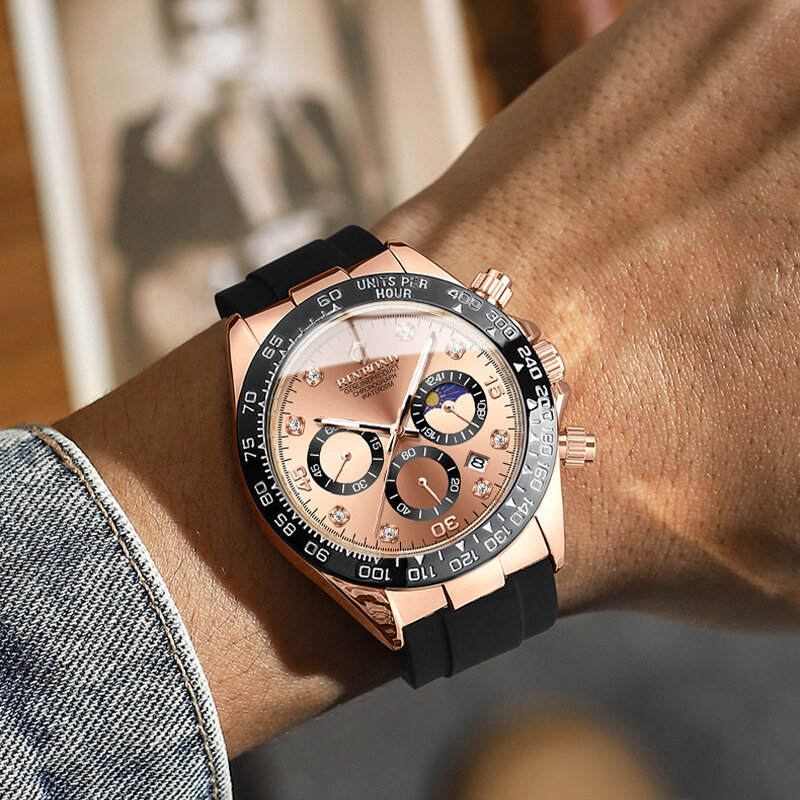 BINBON-Relógio de quartzo impermeável de luxo masculino, cronógrafo luminoso, relógios esportivos casuais, data, 2024