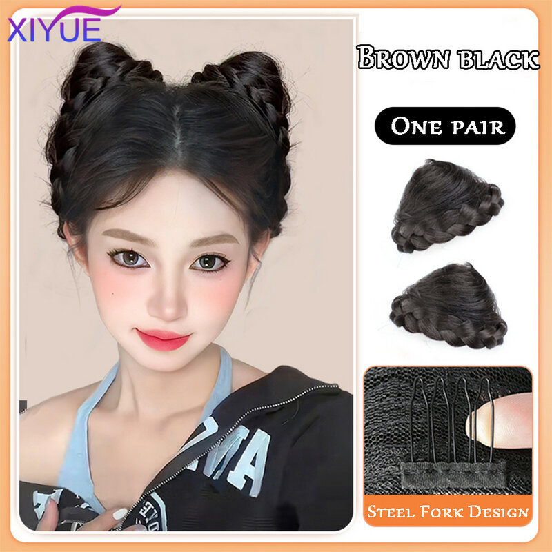 Xiyue Cat Ear False Hair Ball Head Pruik Vrouwelijk Synthetisch Haar Vergroot Volume Pluizige Koe Hoorn Wrap Balhoofd