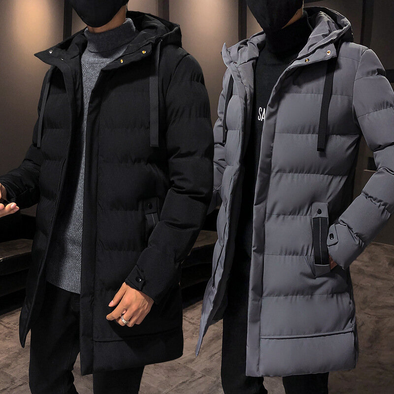 Średniej długości bawełniane płaszcz z kapturem zimowe ciepło męskie długa parka z kapturem do śniegoodporny na zewnątrz grube na wiatr