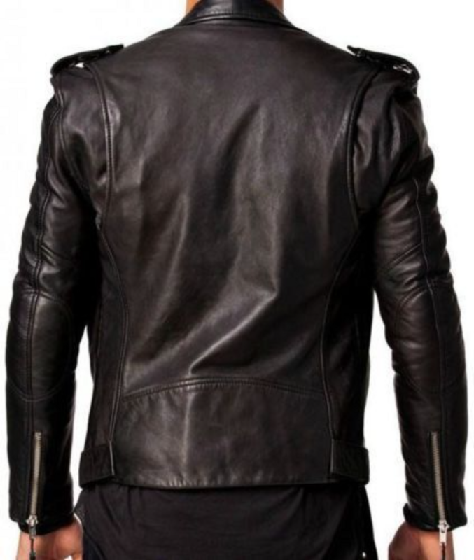 Mens Real Leather Jacket Black Slim Fit Biker Genuine Motorcycle Leather Jacket European and American Fashion Trends