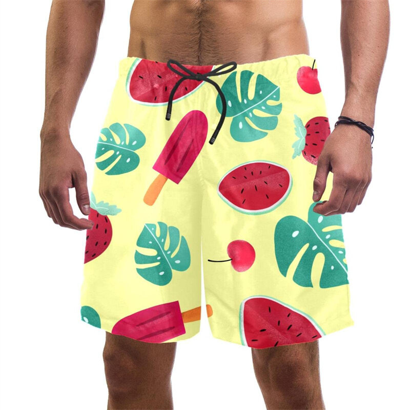 Zomer Harajuku Nieuwe 3d Palmbomen Bedrukt Strandshort Tropisch Fruit Dieren Grafisch Bord Shorts Mannen Cool Zwemmende Slurf Broek