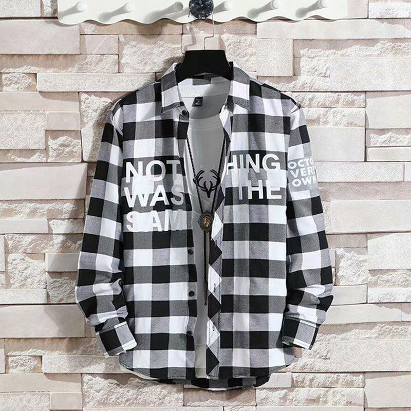 Korean Version Men's Checkered Long Sleeved Shirt 2024 New High-Quality Trendy And Handsome Youth Travel Vacation Jacket Shirt