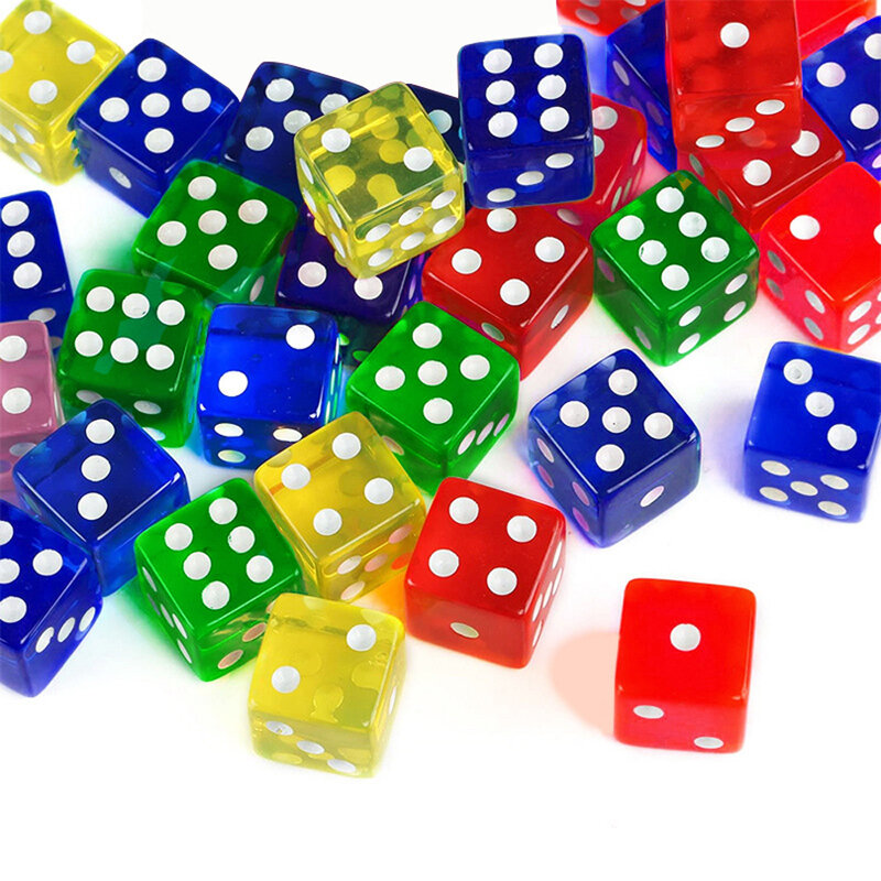 Dados acrílicos de colores transparentes para Bar de juegos, cubos Mahjong de alta calidad, esquinas cuadradas de puntos blancos de 19mm, 10 unids/lote por paquete