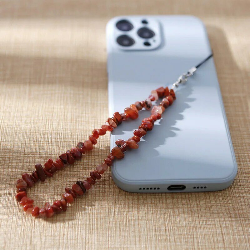Kreatywny kolorowy żwir łańcuszek do telefonu komórkowego kobiety kreatywny metalowy pasek na telefon komórkowy smycz wisząca anty-zgubiona biżuteria z koralików prezent