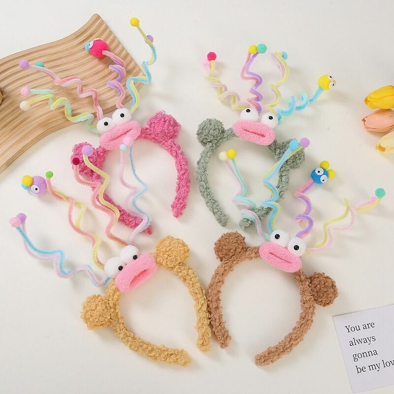 Diademas de rollo de lana de felpa para niños, aro de pelo de felpa de dibujos animados divertidos, giro de rollo de lana, aro de pelo de primavera