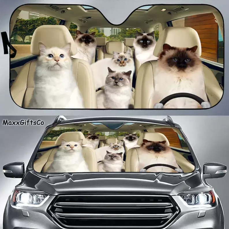 ที่บังแดดรถยนต์สำหรับแมว Birman, ที่บังแดดสำหรับแมว, ที่บังแดดสำหรับครอบครัว, ที่อุปกรณ์เสริมรถยนต์แมว, hiasan mobil, ของขวัญสำหรับพ่อ, แม่