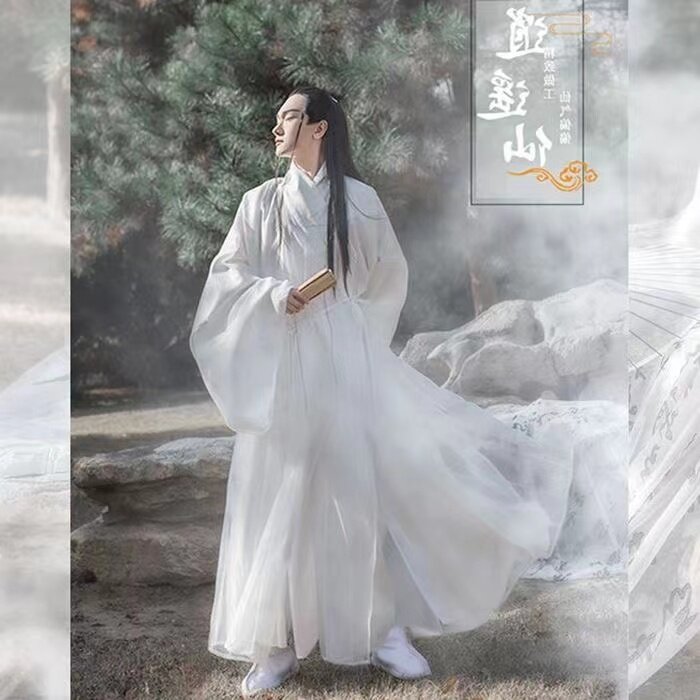 Hanfu kemeja lengan panjang Aura kuno abadi pria, pakaian tradisional Tiongkok, kostum siswa sarjana chivalrous Vintage