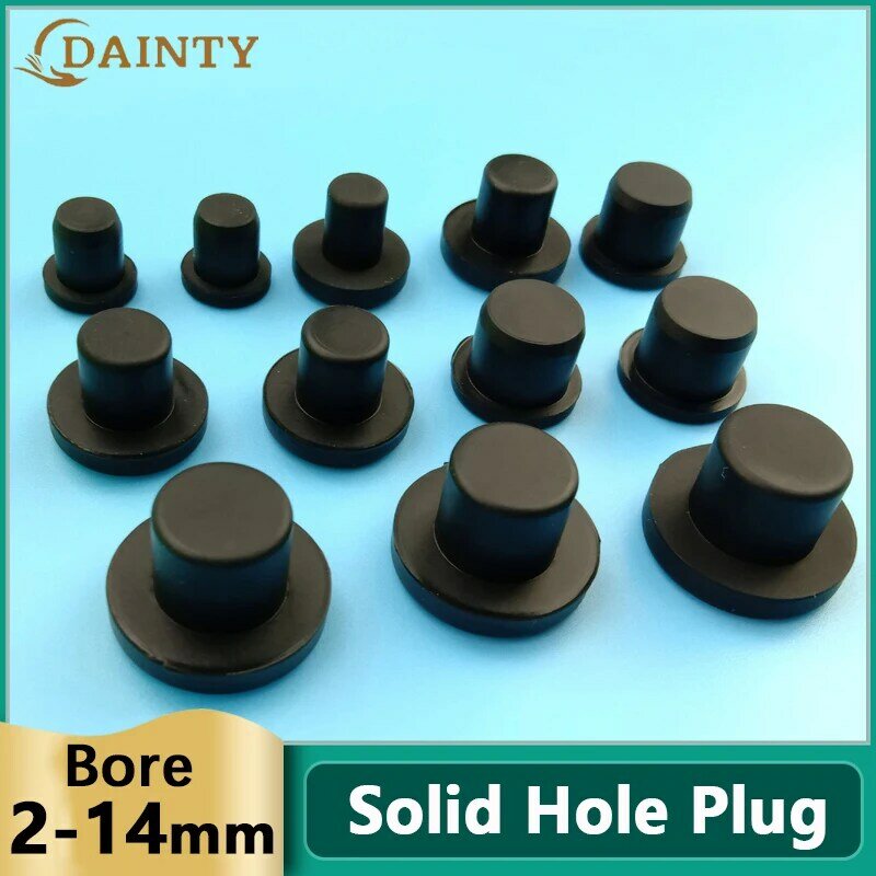 Round Seal Hole Plug Cover, Borracha de Silicone Sólida, Blanking End, Tipo T, Preto, 2-14mm, Dia