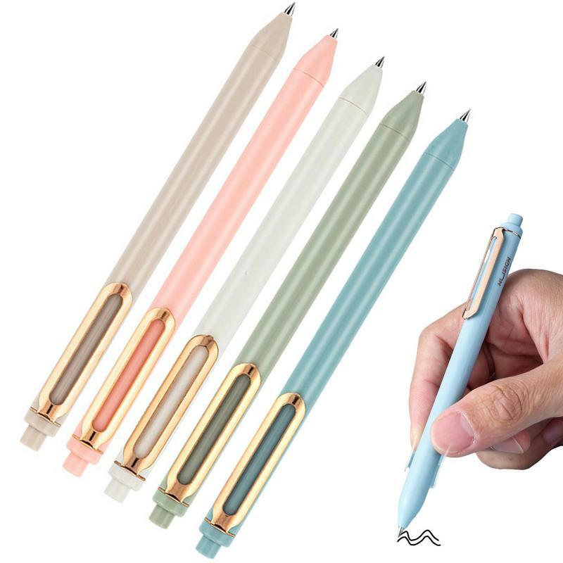Pulpen Gel 5 buah pulpen 0.5mm, pena titik halus, desain klip logam isi ulang dapat diganti, presisi tinggi untuk wanita & Pria Note
