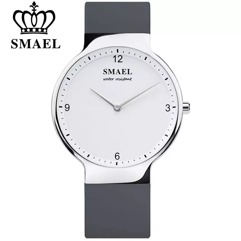 Smael-relógio de silicone masculino e feminino, relógio de luxo com pulseira de couro, data, quartzo, analógico, casal