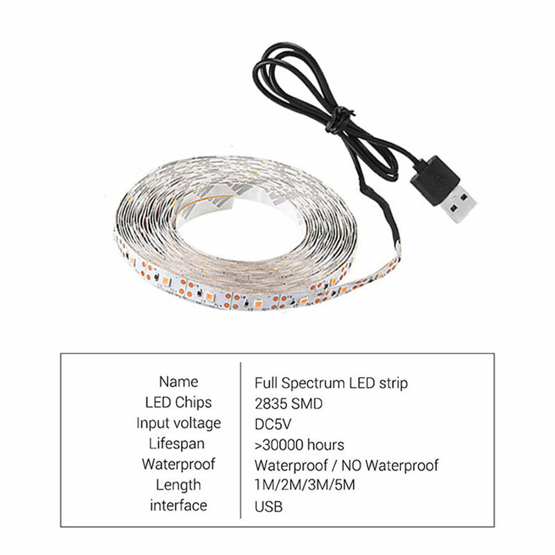 DC 5V USB LED Phát Triển Ánh Sáng Suốt 1-5M Vật Có Đèn Phát Triển Dây Đèn LED Phyto Đèn cho Rau Củ Quả Hoa Cây Con Phát Triển Lều