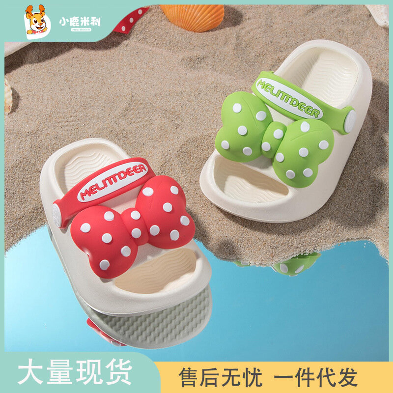 Sandal anak laki-laki dan perempuan, Polka Dot dasi kupu-kupu Musim Semi/panas sol lembut kartun tahan aus sandal bayi