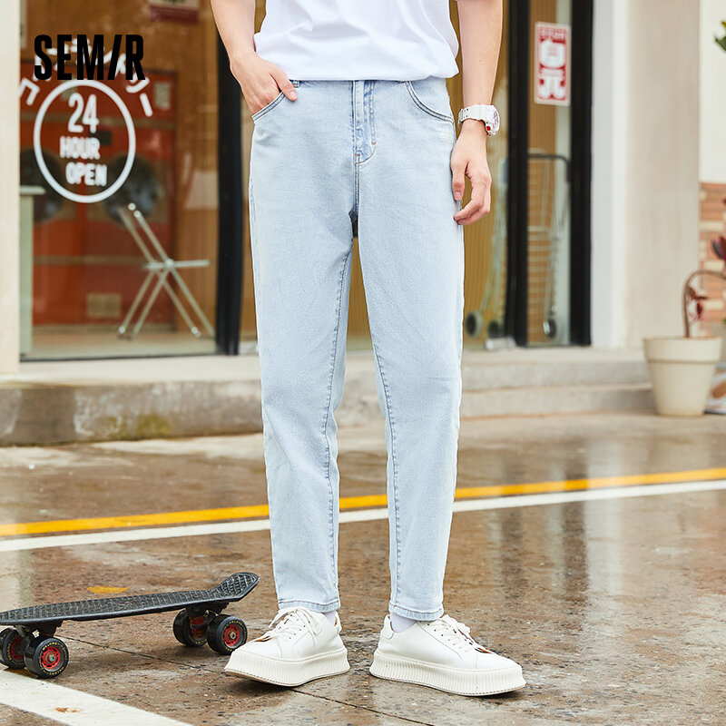 Jeans semir masculino, calça retrô lavada, calça demin casual, nova moda, verão, 2023