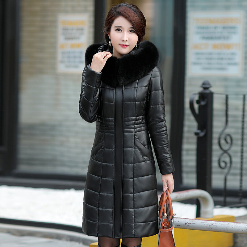 Manteau d'hiver en peau de mouton pour femme, Long, épais et chaud, avec col en fourrure, à capuche, vêtement d'extérieur, L-8XL, 2021