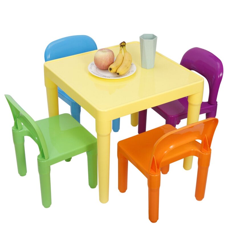 US Children's Table e 4 Chairs Set, Toddler Party Toys, Fun Activity Furniture