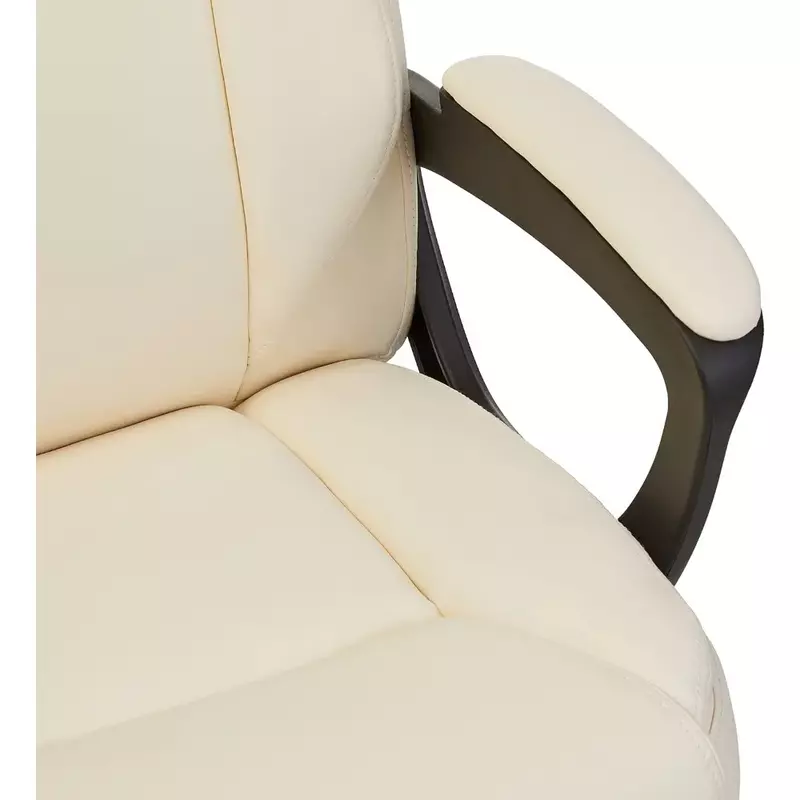 Classic PU Padded Mid-Back Office Chair Computer Desk Chairs with Armrest - Cream, 26"D x 23.75"W x 42"H