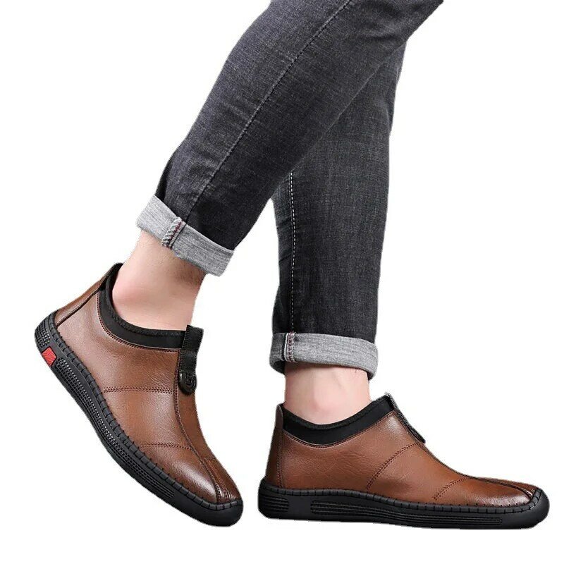 Men Leather Shoes Casual Shoes Slip-on Flat Sports Shoes Fashion Soft Soled Travel Sneakers Leather Men Business Non Slip Shoes