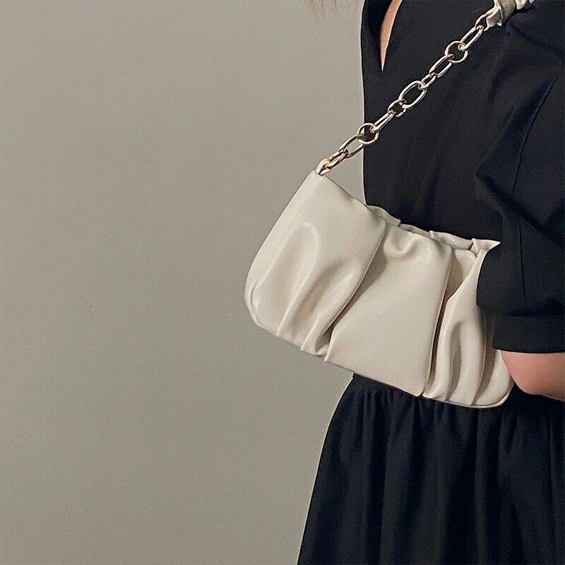 Small new women's bag soft leather cloud bag pleated chain bag single shoulder crossbody underarm bag small bag