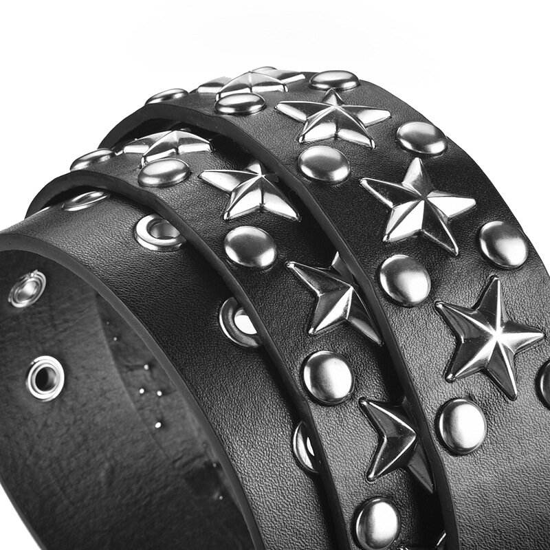 حزام جلد MYMC-pun مع نجمة ، حزام خصر رائع ، خصر فاخر ، برشام عتيق ، موضة غير رسمية ، فاخرة للنساء والرجال ، ملحق قماش