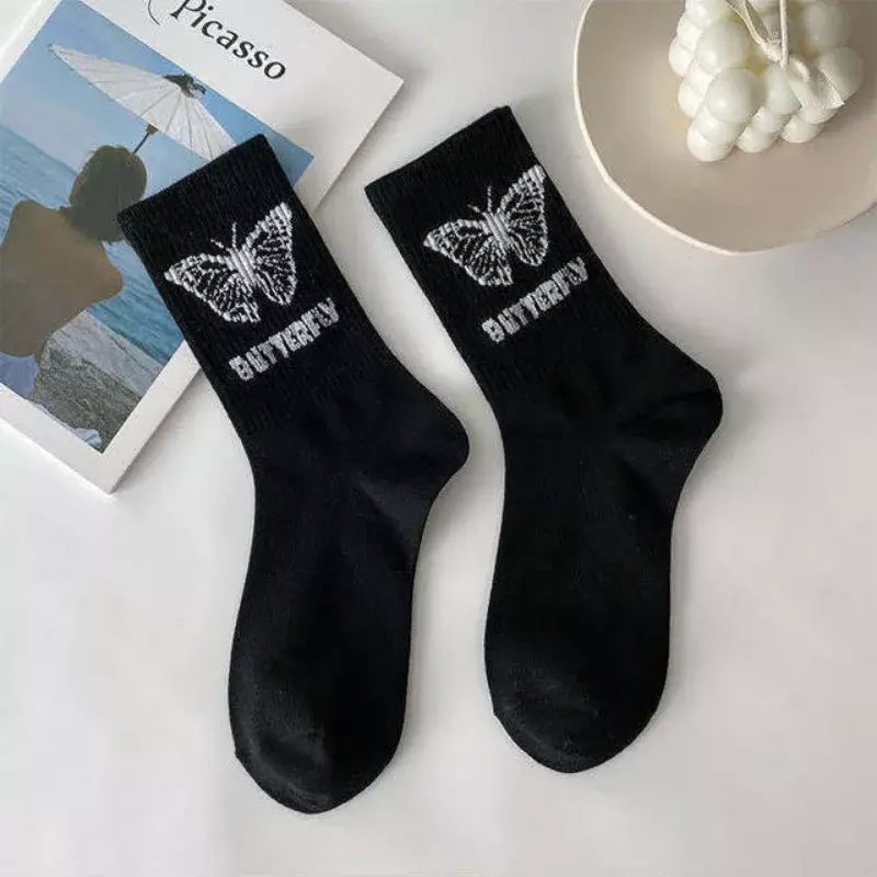 Модные носки 2023, носки в стиле хип-хоп для скейтборда, полосатые носки средней длины, однотонные дышащие хлопковые носки, женские милые носки