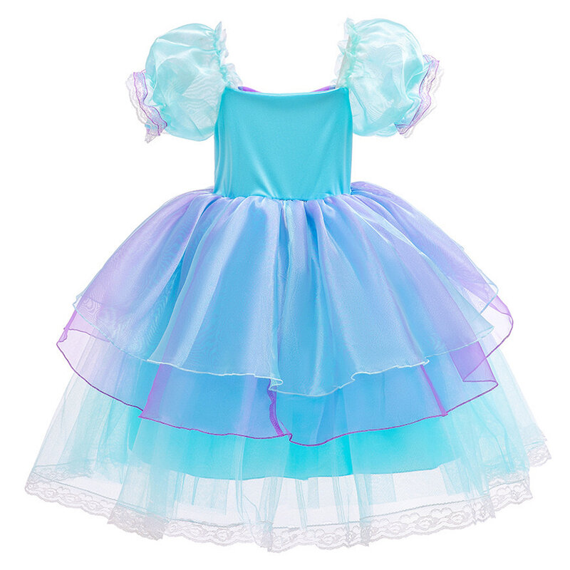 Girl Summer Princess Mermaid Dress Ariel Cosplay Costume Children Luxury Embroidery Dress For Carnival Halloween Party 2-10 Yrs