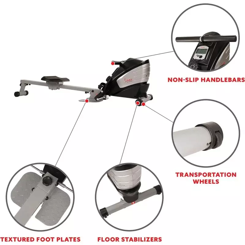 Sunny Health & Fitness máquina de remo con Rower magnético opcional o Air Rower, aplicación exclusiva SunnyFit y Smart Connectivit