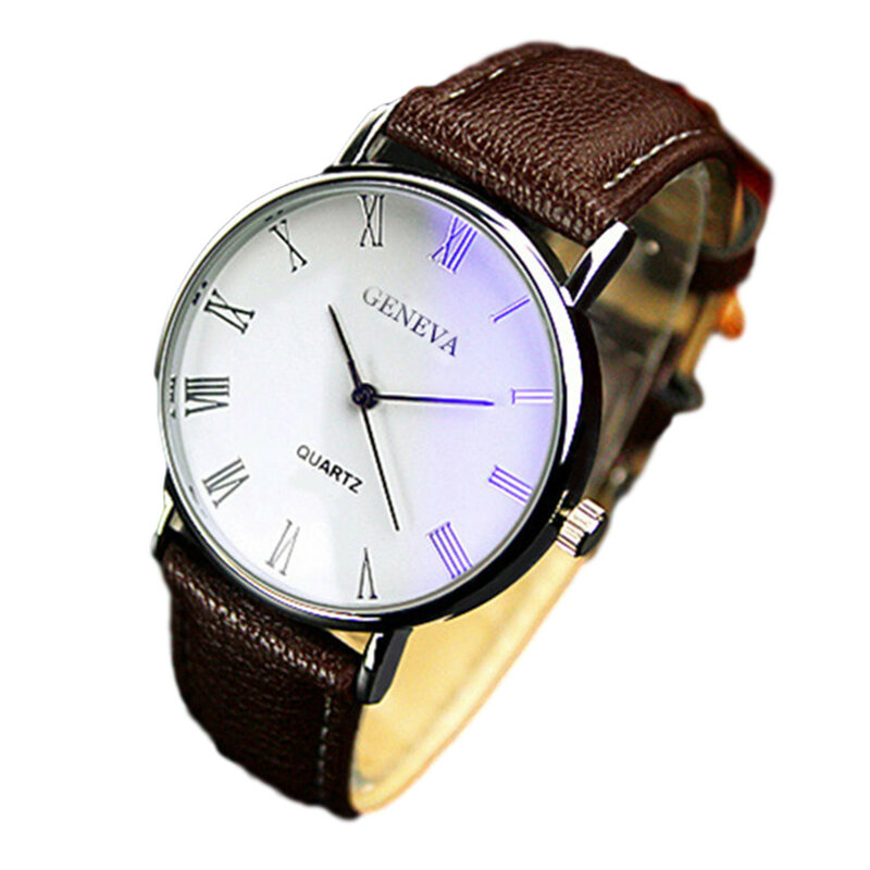 Классические часы с кожаным ремешком для мужчин, модные синие часы в римском стиле, кварцевые часы, деловые мужские повседневные Универсальные часы