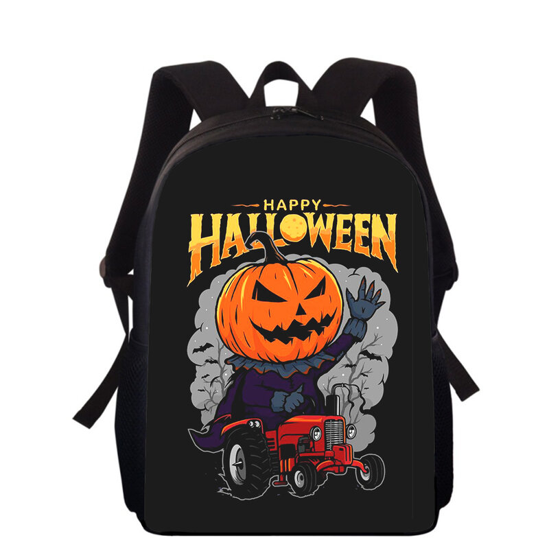 Halloween Pumpkin Head Mochila para Crianças, Sacos de Escola Primária para Meninos e Meninas, Horror Schoolbag, Estudantes Sacos de Livros 3D, 16"