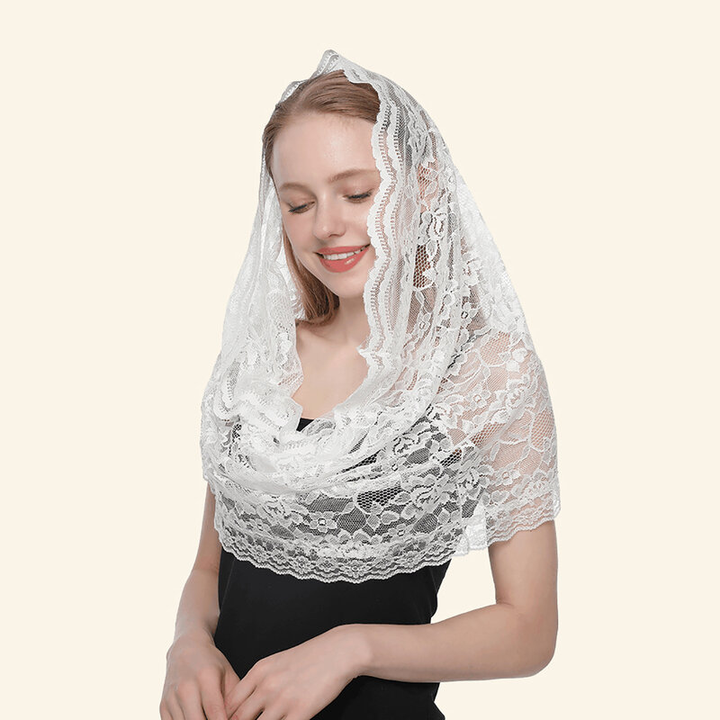Sciarpa ricamata per scialle da chiesa frange velo cristiano Mantilla spagnola scialle di pizzo floreale donna fazzoletto accessori