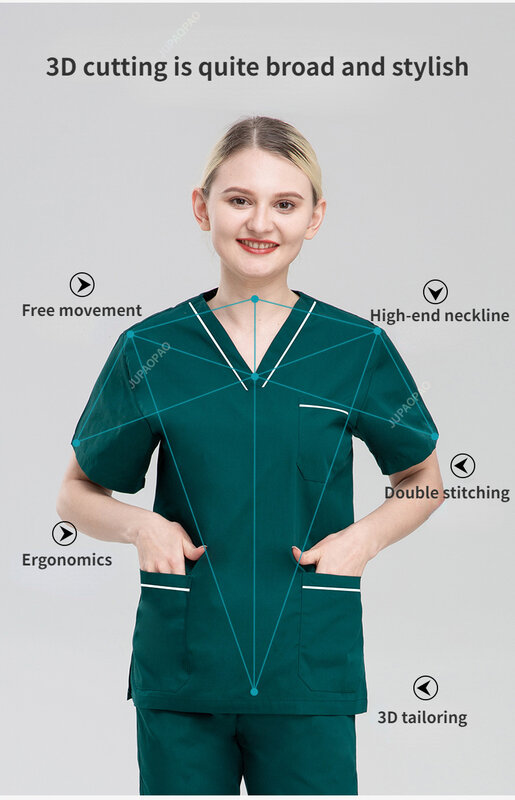 V Neck Nurse Work Suits Scrub Uniform Operating Room Doctor Workwear Scrubs Set Top Pant Solid Color Nursing Uniforms Women Men