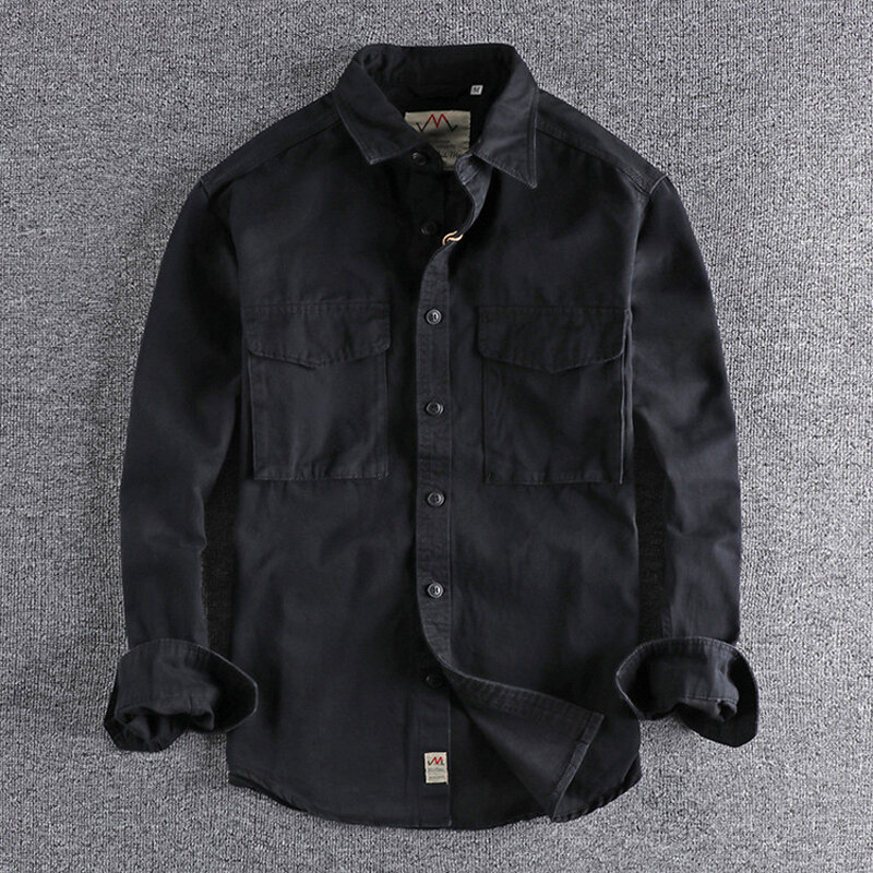 Camicia Cargo per uomo manica lunga Premium cotone tinta unita lavaggio risvolto gioventù stile giapponese semplice abbigliamento fidanzato bello