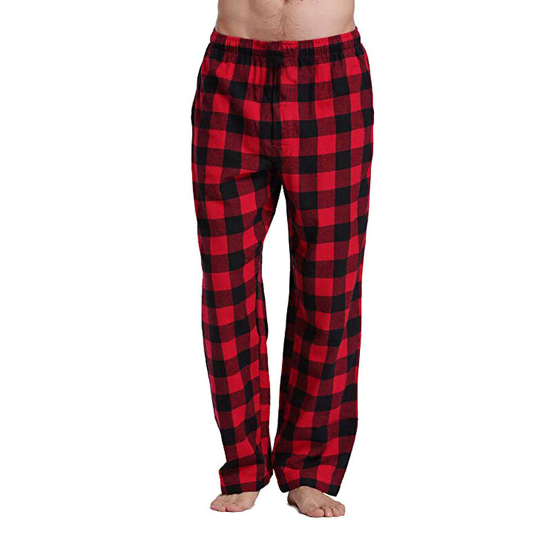 Pijama masculino casual de algodão, calça longa, macia, confortável, solta, elástico, roupa de dormir aconchegante, calça lounge, moda xadrez