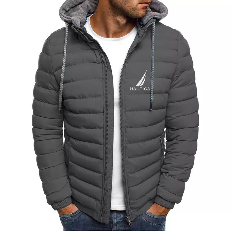 Men's oversized sailing down jacket, thickened hoodie, warm lace jacket, detachable hat, winter top