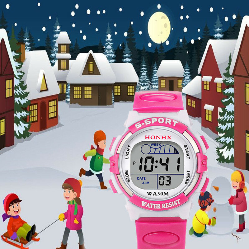 Honhx Kids Luminous Watches LED Colorful Flash Digital Waterproof Alarm For Boys Girls Anti-Seismic Creative Children Clock