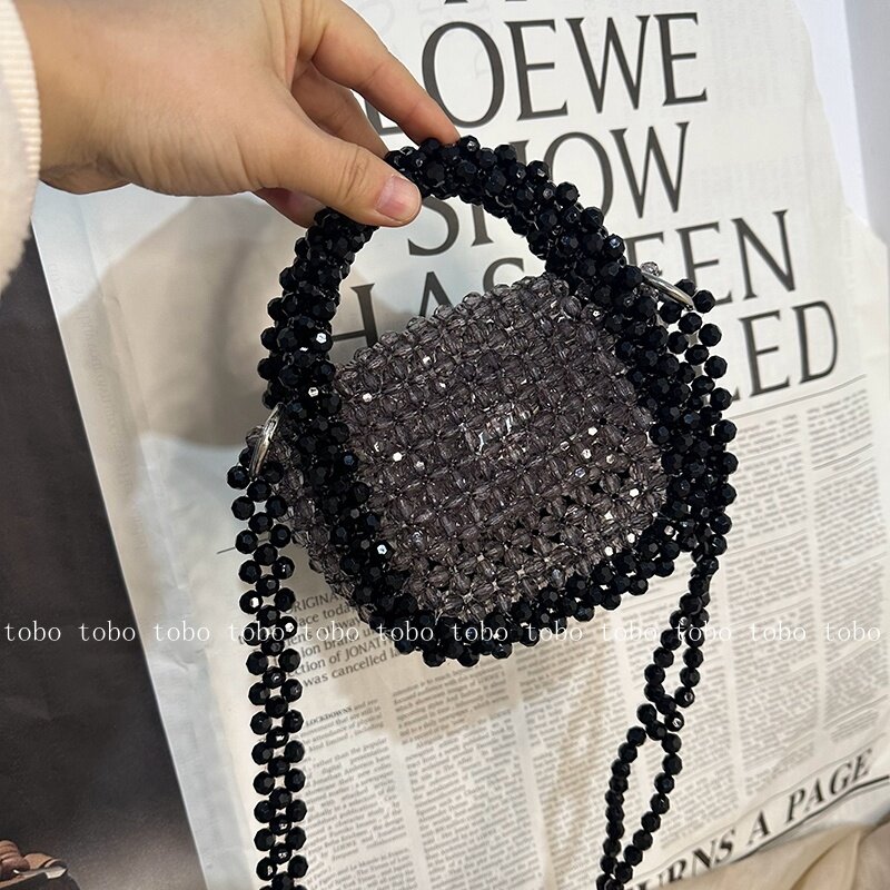 Fashion All-match Transparent Bag Mini Acrylic Beaded Crossbody Bags Hand-woven Lady Lipstick Small Messenger Purses Clear Bags