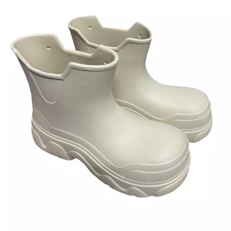 Botas de lluvia antideslizantes de tubo medio para mujer, Botas de lluvia impermeables de plástico, zapatos de lluvia a cuadros para exteriores, botas de goma, zapatos de cocina