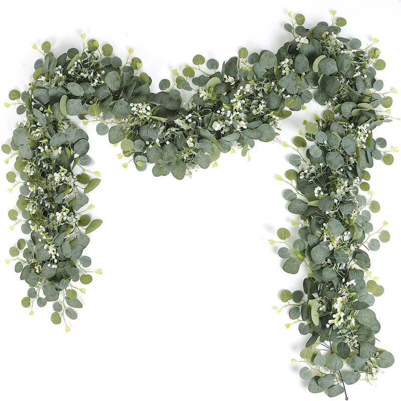 人工ユーカリの花輪,偽の緑,ユーカリの葉,結婚式の装飾,背景のアーチ,家の装飾,2個,1個,6インチ