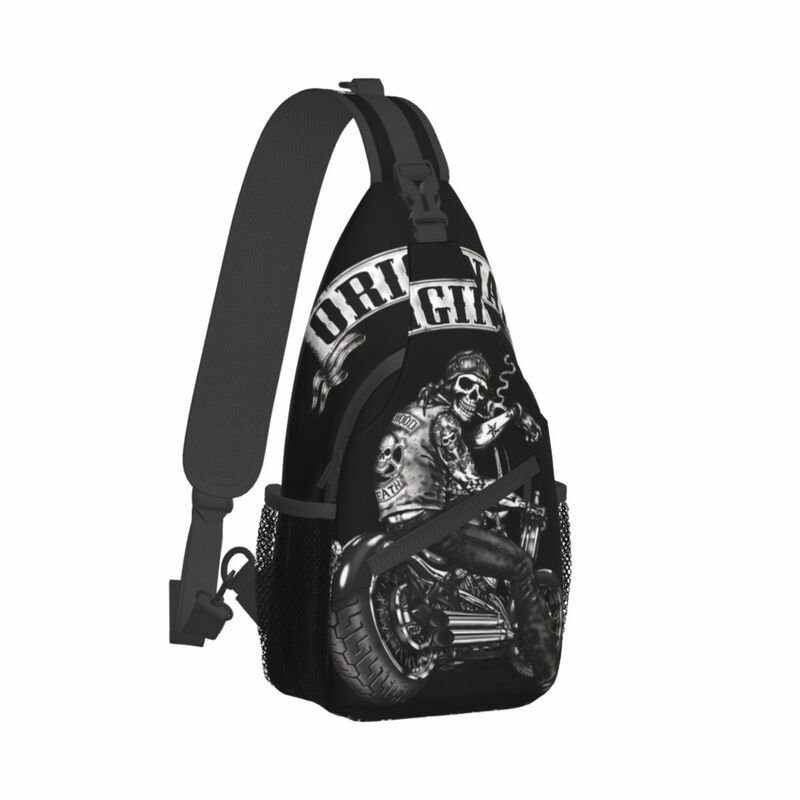 Skull Biker Small Sling Bags Chest Crossbody Shoulder Sling Backpack Outdoor Hiking Daypacks Horror Halloween Fashion Bag